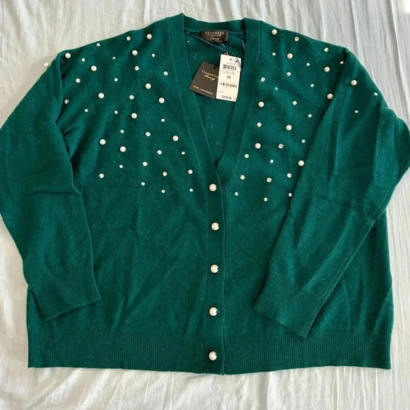100% Cashmere Cardigan With Diamonds and Pearls - Picture 1 of 9